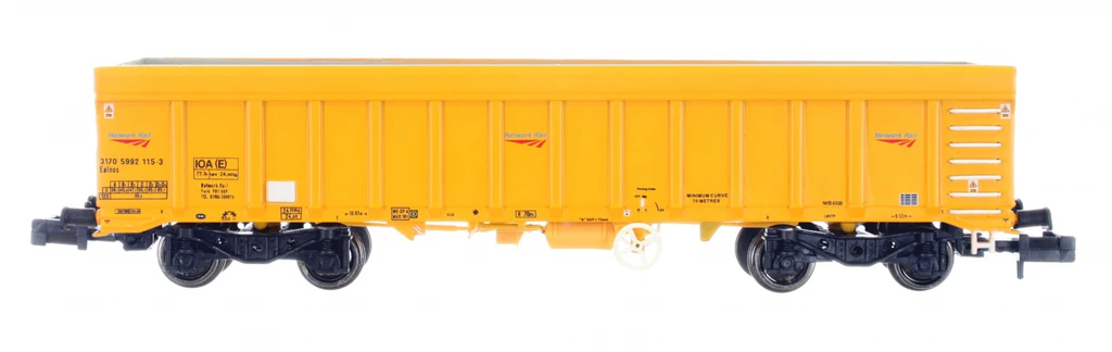 2F-045-012 N Gauge IOA Ballast Wagon Network Rail Yellow (image for) 2F-045-012 N Gauge IOA Ballast Wagon Network Rail Yellow
