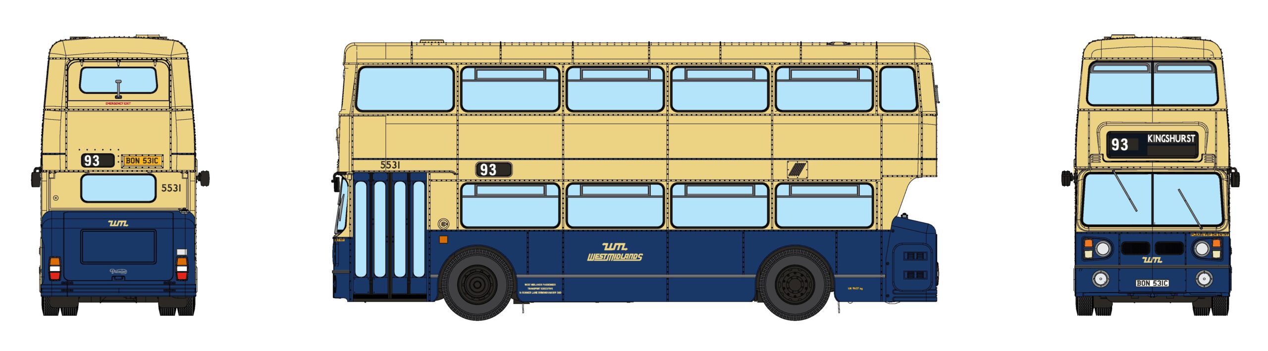 901027 Fleetline #5531 – WMPTE Blue/Cream – 93 KINGSHURST (image for) 901027 Fleetline #5531 – WMPTE Blue/Cream – 93 KINGSHURST