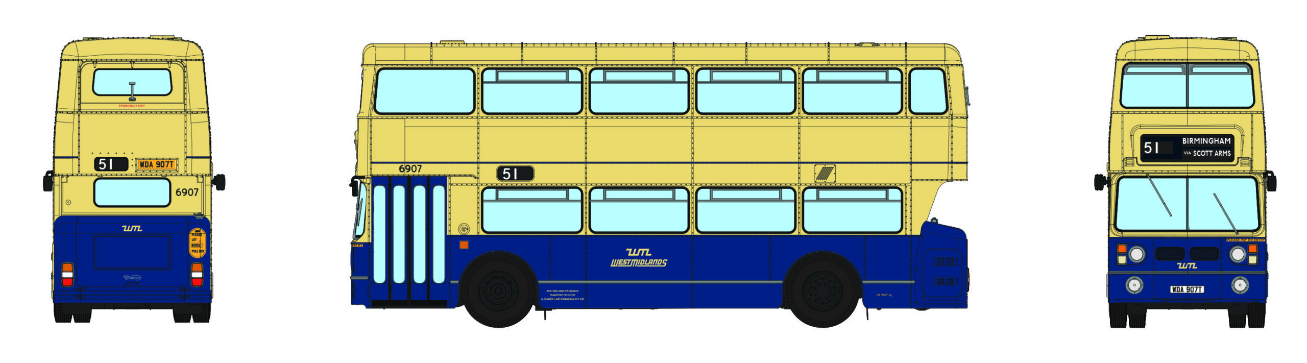 901028 Fleetline #6907 – WMPTE Blue/Cream – 51 BIRMINGHAM (image for) 901028 Fleetline #6907 – WMPTE Blue/Cream – 51 BIRMINGHAM