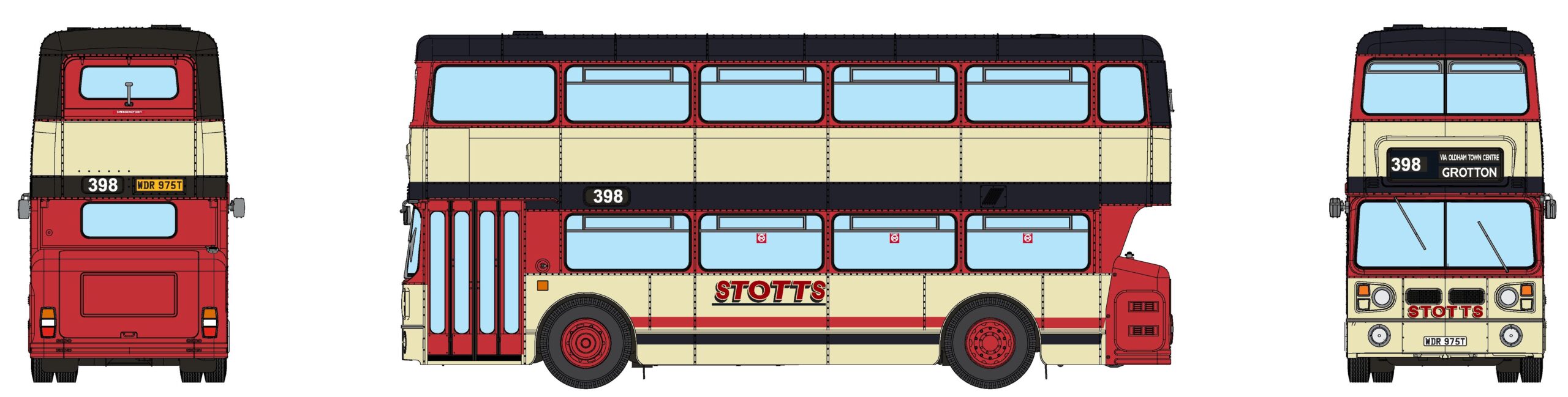 901033 Fleetline #6975 – Stotts of Oldham – 398 GROTTON (image for) 901033 Fleetline #6975 – Stotts of Oldham – 398 GROTTON