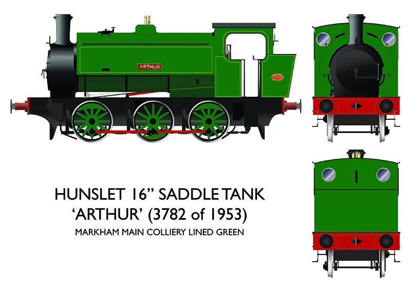 903002 16″ Hunslet – “Arthur” Markham Main Colliery Lined Green (image for) 903002 16″ Hunslet – “Arthur” Markham Main Colliery Lined Green