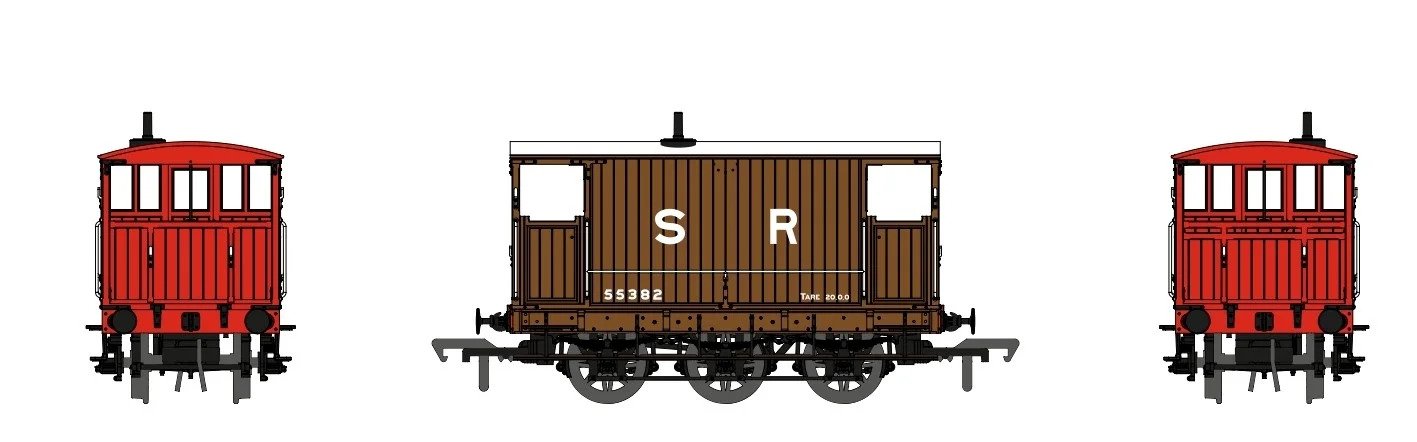 931003 SECR 6 Wheel Brake Van – No.55382 – SR pre-36 livery (image for) 931003 SECR 6 Wheel Brake Van – No.55382 – SR pre-36 livery