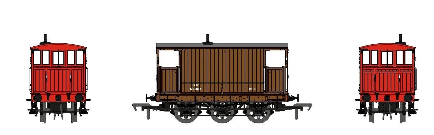 931005 SECR 6 Wheel Brake Van – No.55384 – SR post-36 livery (image for) 931005 SECR 6 Wheel Brake Van – No.55384 – SR post-36 livery