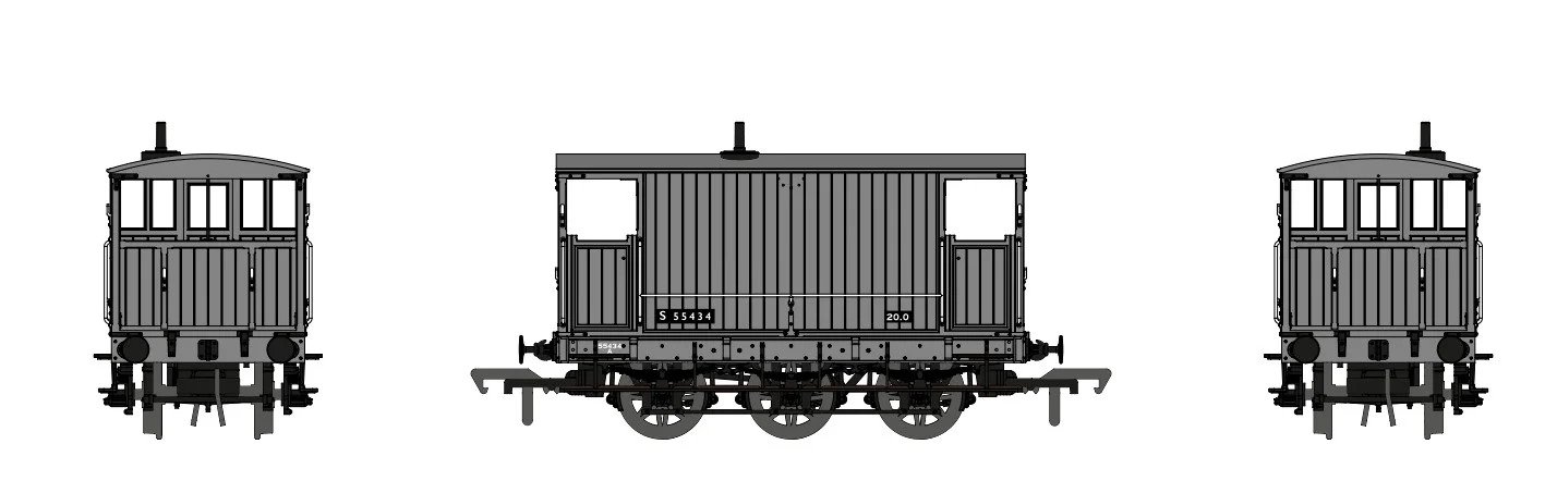 931008 SECR 6 Wheel Brake Van – No.S55434 – BR Freight Grey (image for) 931008 SECR 6 Wheel Brake Van – No.S55434 – BR Freight Grey