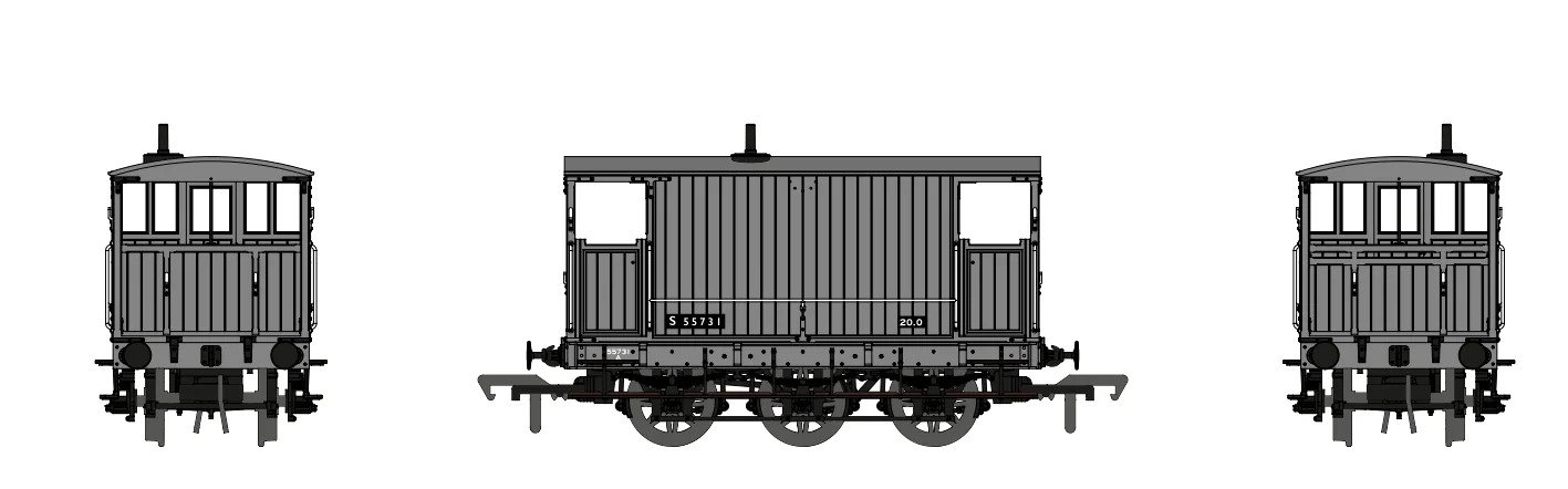 931009 SECR 6 Wheel Brake Van – No.S55371 – BR Freight Grey (image for) 931009 SECR 6 Wheel Brake Van – No.S55371 – BR Freight Grey