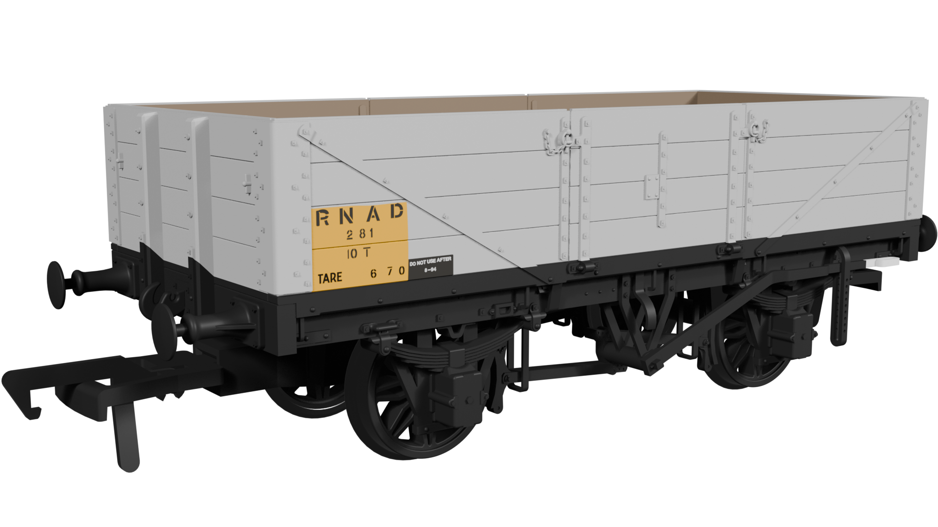 950011 LNWR D84 4-Plank Open – No.281 RNAD Grey (image for) 950011 LNWR D84 4-Plank Open – No.281 RNAD Grey