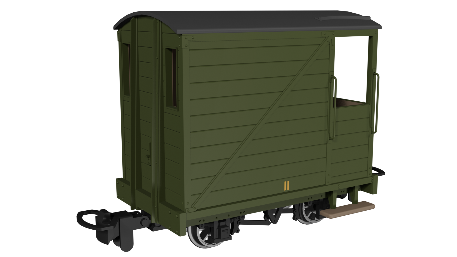 990805 Single Veranda Brake Van – Plain Green No.11 (image for) 990805 Single Veranda Brake Van – Plain Green No.11