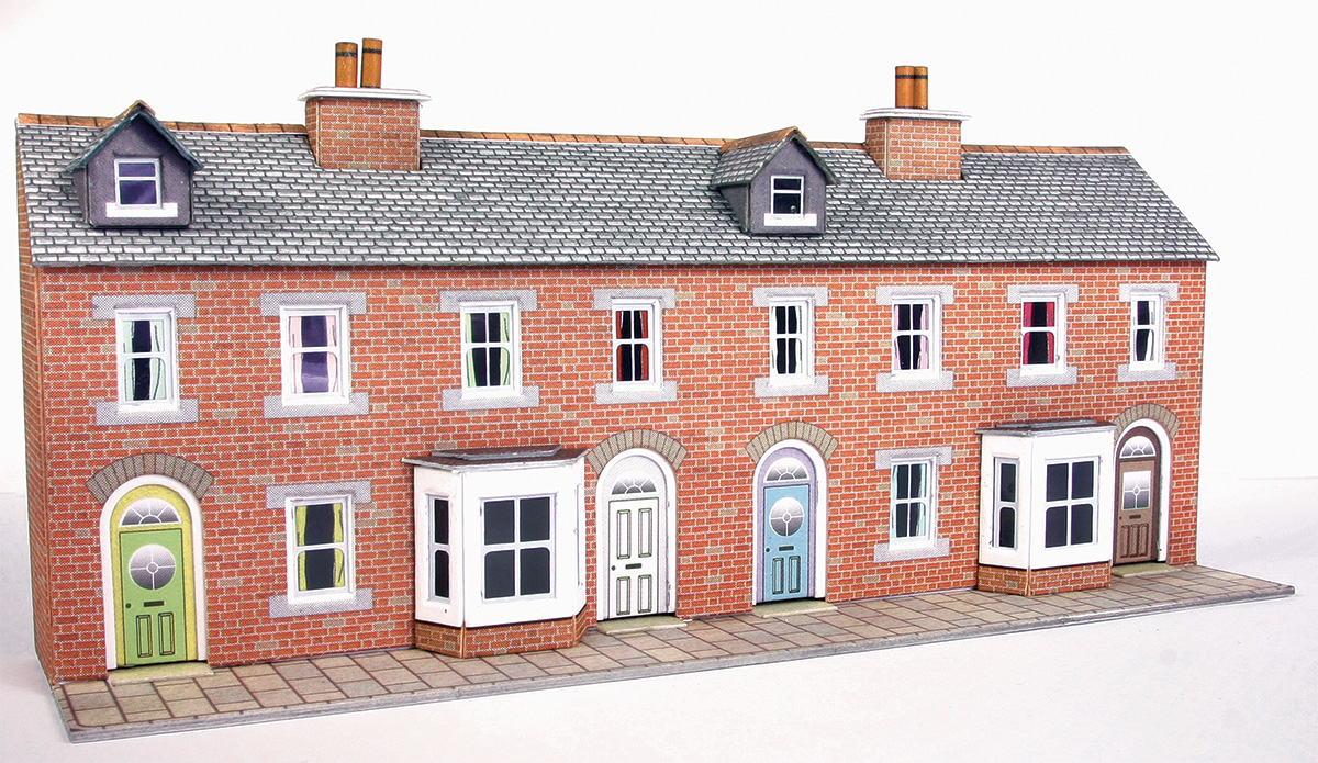 PN174 N SCALE LOW RELIEF RED BRICK TERRACED HOUSE FRONTS (image for) PN174 N SCALE LOW RELIEF RED BRICK TERRACED HOUSE FRONTS