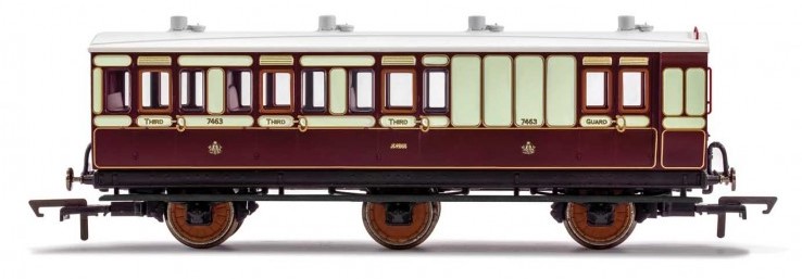 R40122 LNWR, 6 Wheel Coach, Brake 3rd Class, Fitted Lights (image for) R40122 LNWR, 6 Wheel Coach, Brake 3rd Class, Fitted Lights