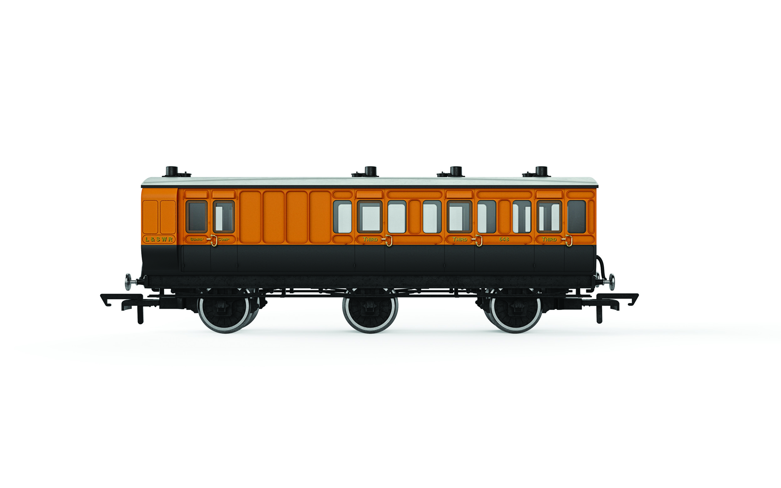 R40293 LSWR, 6 Wheel Coach, 3rd Class, 648 (image for) R40293 LSWR, 6 Wheel Coach, 3rd Class, 648