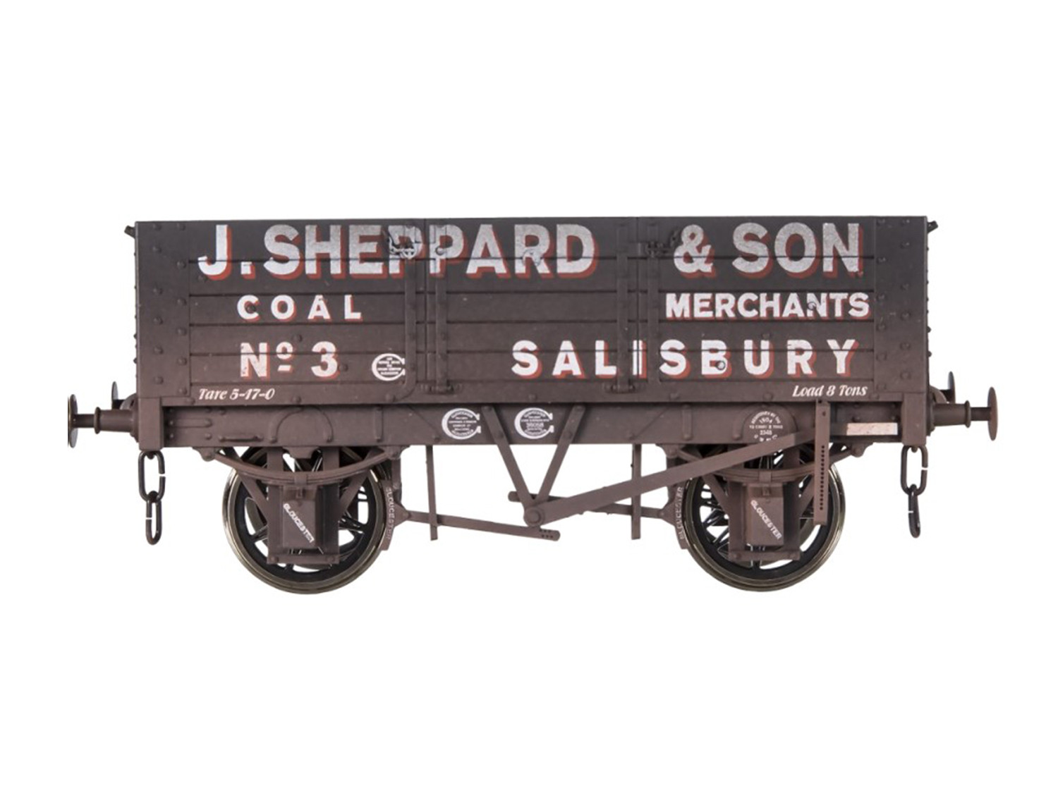 7F-052-010W 5 PLANK WAGON 9' WHEELBASE J SHEPPARD NO.3 WEATHERED (image for) 7F-052-010W 5 PLANK WAGON 9' WHEELBASE J SHEPPARD NO.3 WEATHERED