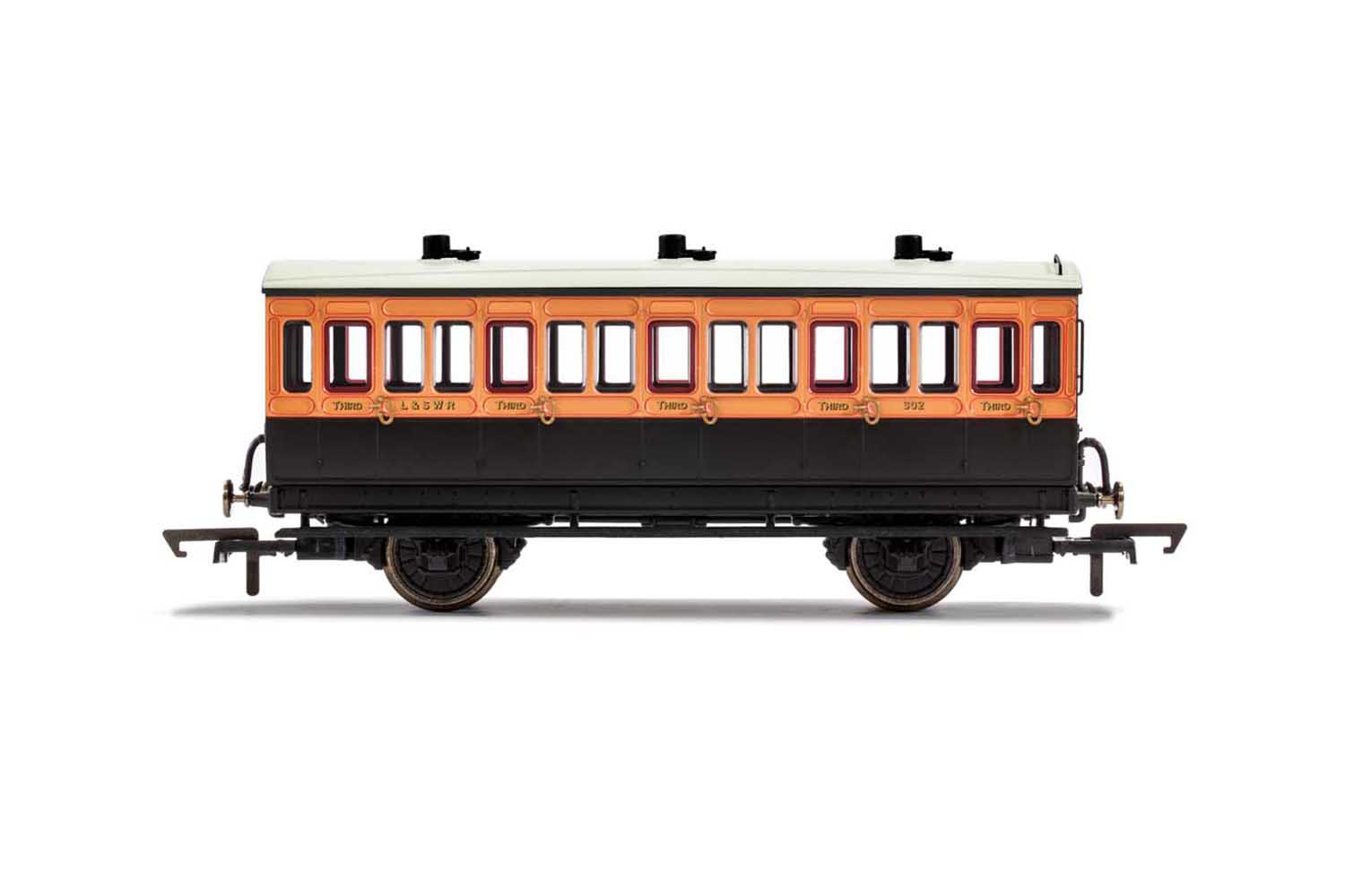 R40108 LSWR 3rd class 4 wheel coach with lights (image for) R40108 LSWR 3rd class 4 wheel coach with lights